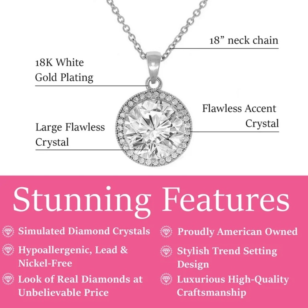 Cate & Chloe Mariah 18k White Gold Plated Halo Pendant Necklace - Picture 2 of 5